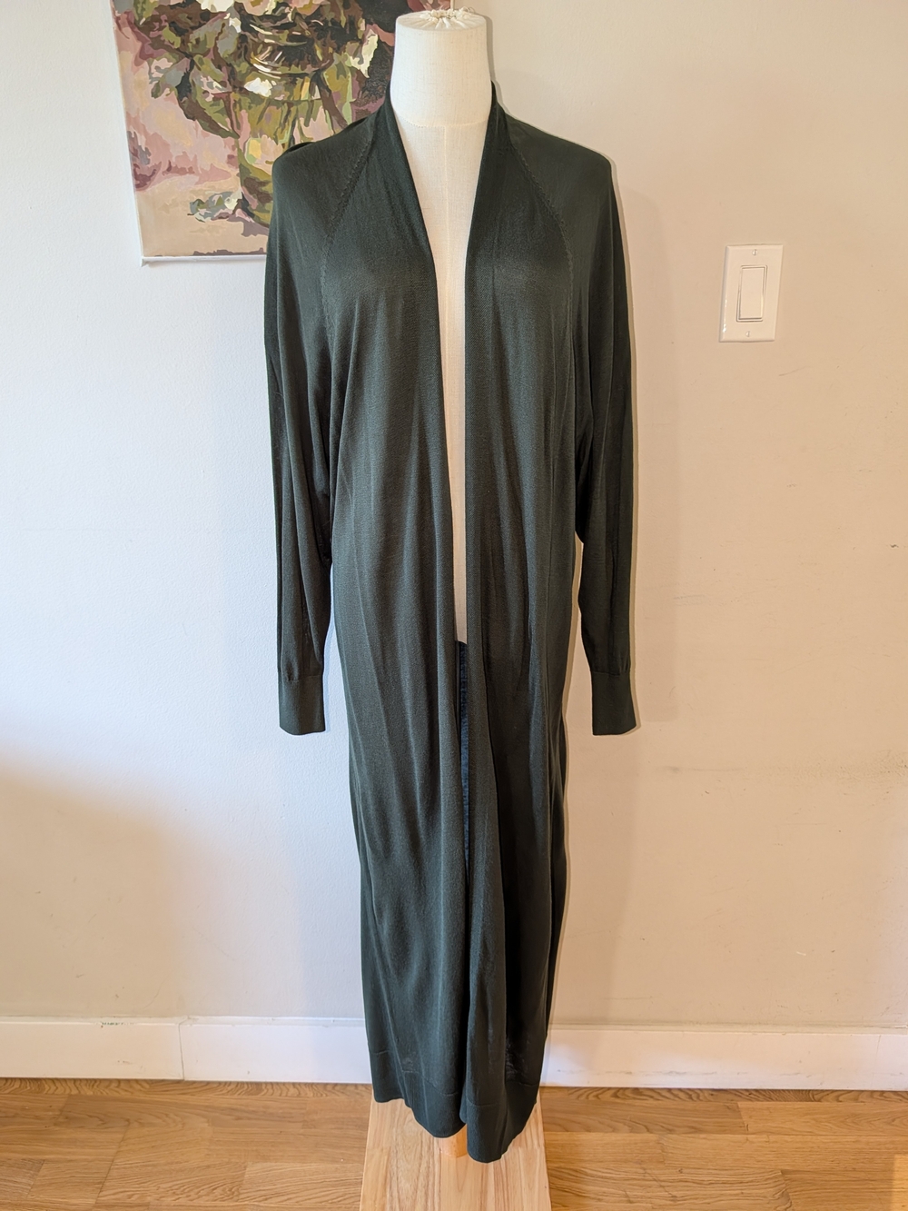 Zara Long Open-Front Duster Cardigan - Dark Green